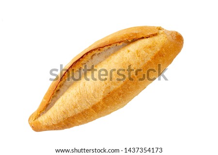 Turkish bread (Ekmek) that is how served in Alanya region. Bread isolated on white background. Royalty-Free Stock Photo #1437354173