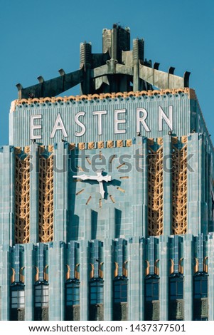 Art deco architectural details of the Eastern Columbia Building in downtown Los Angeles, California