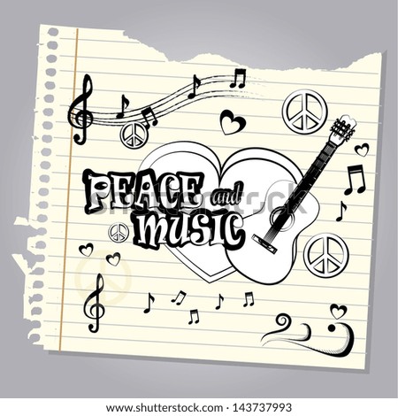 peace and music design over leaf book background vector illustration