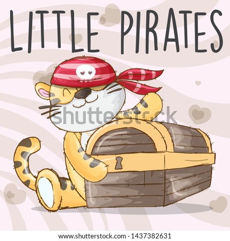 Cute tiger little pirates hand drawn style - animal cartoon character- illustration for kids