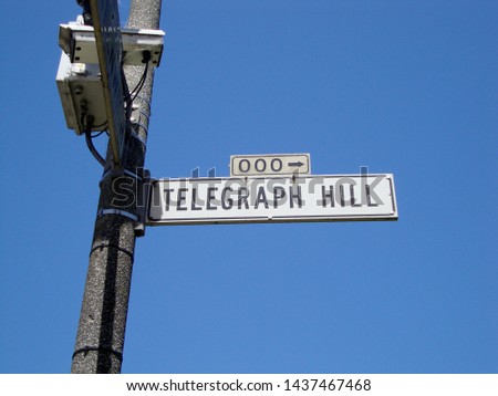Telegraph Hill Street Sign and Camera on Pole in San Francisco, California.