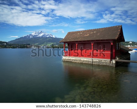 Boat house and Mount Pilatus