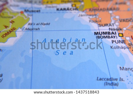 Arabian Sea located on the map, India Royalty-Free Stock Photo #1437518843