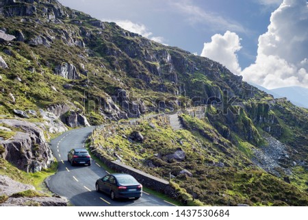 mountains and cliffs at the conor pass on the ring of kerry's wild atlantic way Royalty-Free Stock Photo #1437530684