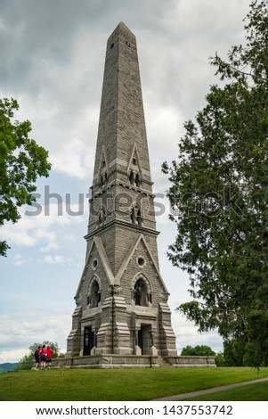 Saratoga Monument, Stone Obelisk in Saratoga County, Part of Saratoga Battlefield National Historical Park, Upstate NY, USA Built in 1877-1882 Royalty-Free Stock Photo #1437553742