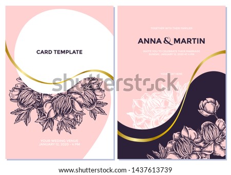 Wedding invitation card with pink globeflower