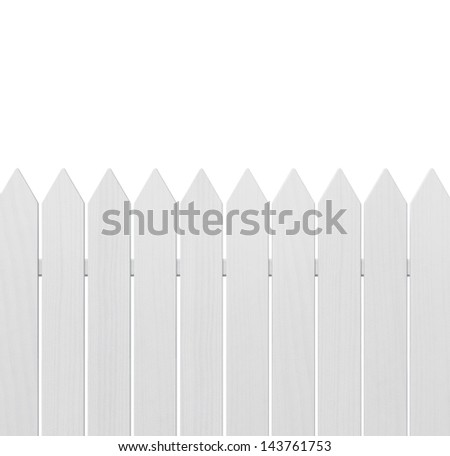 White wooden fence isolated on white background with copy space Royalty-Free Stock Photo #143761753