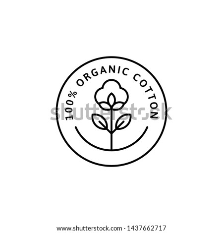 Natural Organic Cotton Liner labels and badges - Vector Round Icon, Sticker, Logo, Stamp, Tag Cotton Flower Isolated on White Background - Natural Cloth Logo Plants Stamp Organic Textiles. Royalty-Free Stock Photo #1437662717