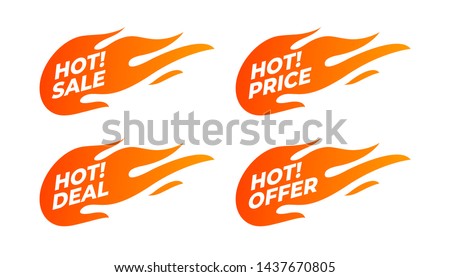 Flat promotion fire banner, price tag, hot sale, offer, price.