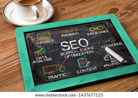 Tolls and Notes about SEO concept on blackboard