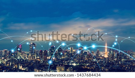 Smart city and communication network concept. Royalty-Free Stock Photo #1437684434