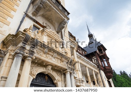 Picture of the beautiful facade of Peles Castle in Sinaia, Romania - tourist destination