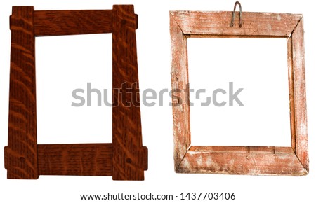 Close-up of two empty wooden frames on white backgrund