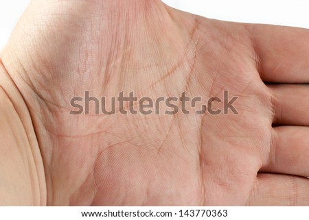 empty man open hand on the white backgrounds, palmistry