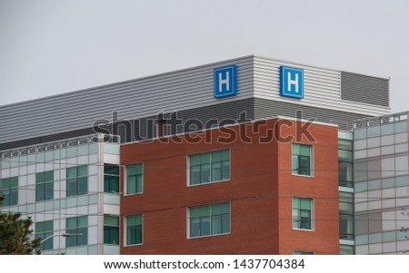 Large Canadian Urban Hospital with classic Ontario hospital signage