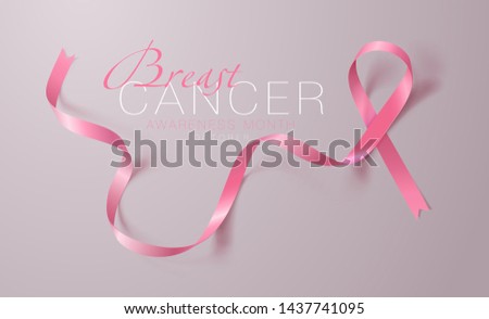 Breast Cancer Awareness Calligraphy Poster Design. Realistic Pink Ribbon. October is Cancer Awareness Month. Vector Royalty-Free Stock Photo #1437741095