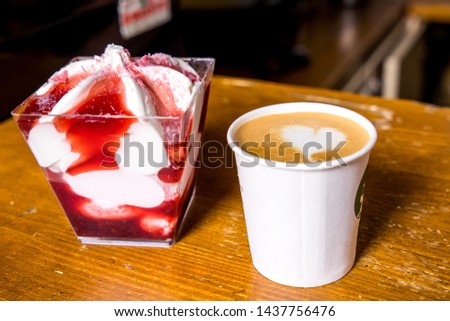 Coffe and Ice Cream on wooden background