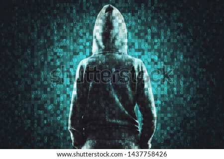 Pixel hacker background. Programming and ai concept. Multiexposure 