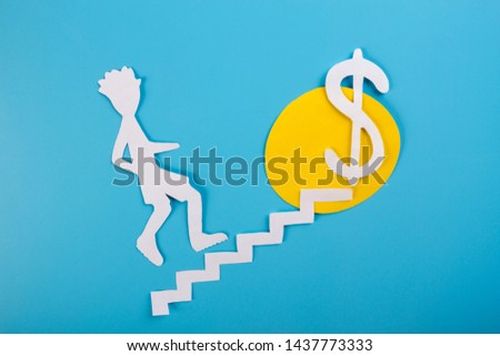 runner run up stairs toward dollar. cartoon
