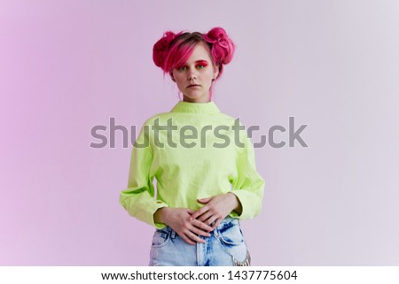 beautiful woman with retro hair style pink hair
