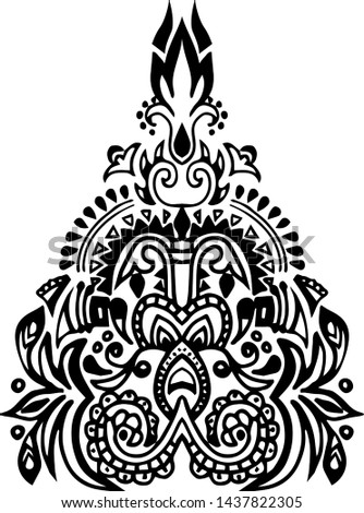 Abstract black and white ornament in indian style sketch for tattoo vector illustration