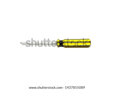 Yellow handle screwdriver on white background Royalty-Free Stock Photo #1437855089