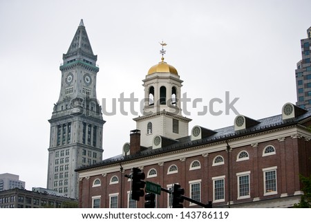Faneuil Hall with Custom House Tower in background, Boston