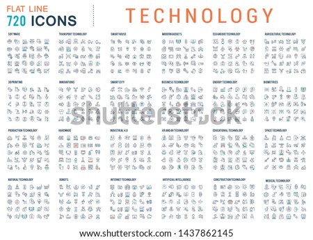 A big set of technology linear icons. Technological developments in various industries. Icons for websites, applications and creative projects. Royalty-Free Stock Photo #1437862145