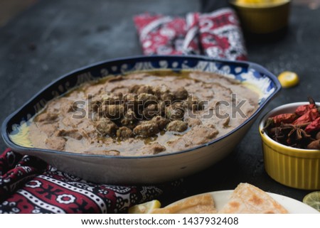 Stock photo of traditional Arabic dish Hareesa made of meat and pulses, very popular in Pakistan and India  