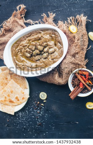 Stock photo of traditional Arabic dish Hareesa made of meat and pulses, very popular in Pakistan and India  