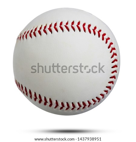 Set of photo isolate Baseball 8 balls standard hard cork inner sewing made from leather isolated with path on white background. Team outdoor sports popular in America USA, Japan, UK, other countries.