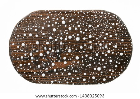 Beautiful colorful water droplets on a wooden frame. White drops of paint. Top view