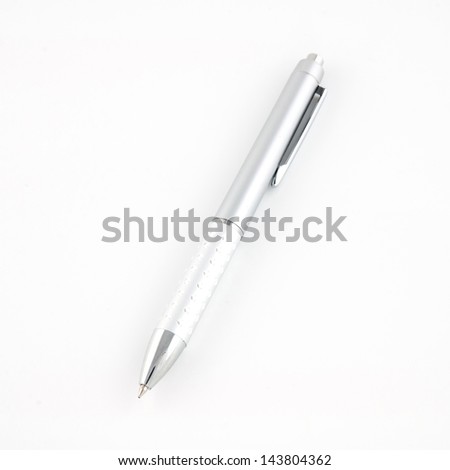 Silver pen isolated on a white background. Royalty-Free Stock Photo #143804362