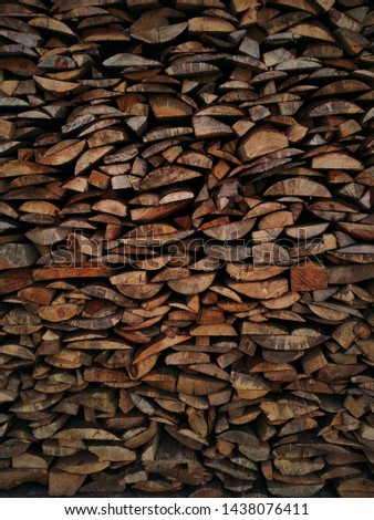 Photography of brown firewood in the countryside. Firewood background. Design, banner, wallpaper