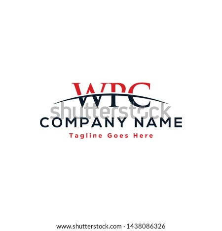 Initial letter WPC, overlapping movement swoosh horizon logo company design inspiration in red and dark blue color vector