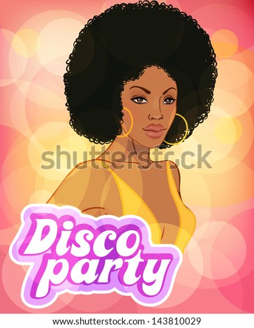 Disco party invitation design template (african lady)