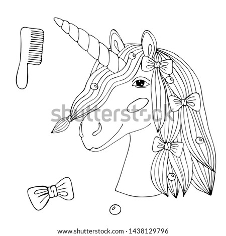 Black line Unicorn for coloring book or page. Cute Unicorn. Coloring vector Unicorn. Animal coloring.