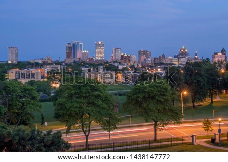 A Long Exposure Shot of the Milwaukee Cityscape from Kilbourn Park during a Summer Twilight