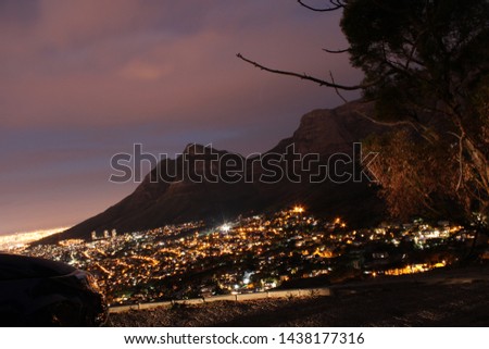 City lights at dusk, Cape Town, countain