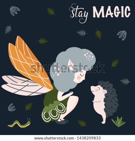 poster stay magic with forest fairy - vector illustration, eps