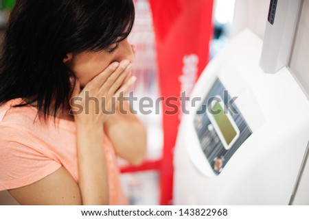 She has gained weight. Do not like the results Royalty-Free Stock Photo #143822968