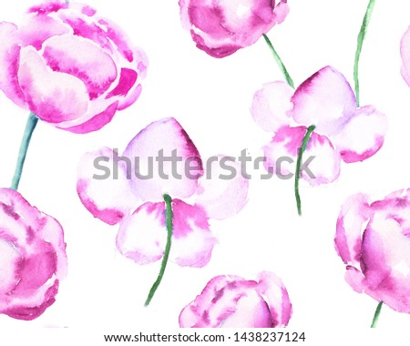 Seamless floral pattern. Watercolor pink flowers.