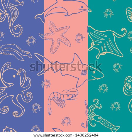 Cute seamless pattern with sea animals for kids textile, clothing, scrapbooking,and package design. Swatches included