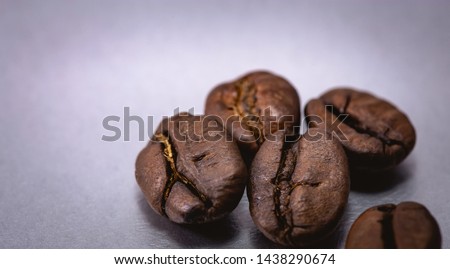Coffee beans. Closeup coffee beans on silver-grey background