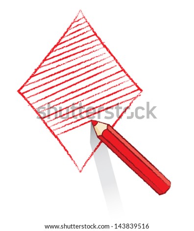 Red Pencil Drawing and Shading Ace of Diamonds Playing Card Icon