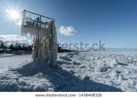 Life Guard station covered in icicles after arctic temperatures for over a month brought on by the Polar Vortex.  