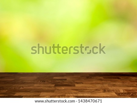 Empty Dark brown wooden surface board. Wood backgrounds and textures concept, bokeh green, autumn spring and summer season