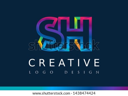 S H Logo. SH Letter Design Vector with Magenta blue and green yellow color