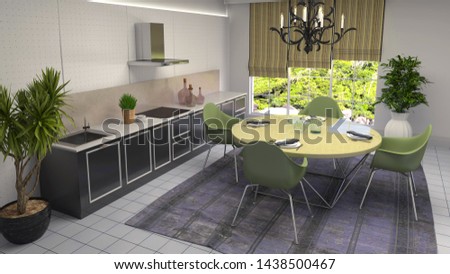 Interior dining area. 3d illustration.