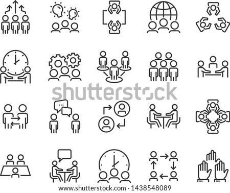 set of meeting icons, such as  group, team, people, conference, leader, discussion Royalty-Free Stock Photo #1438548089